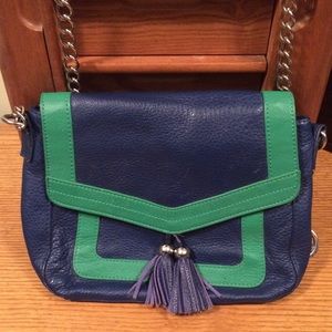 NAVY AND GREEN LEATHER PURSE
